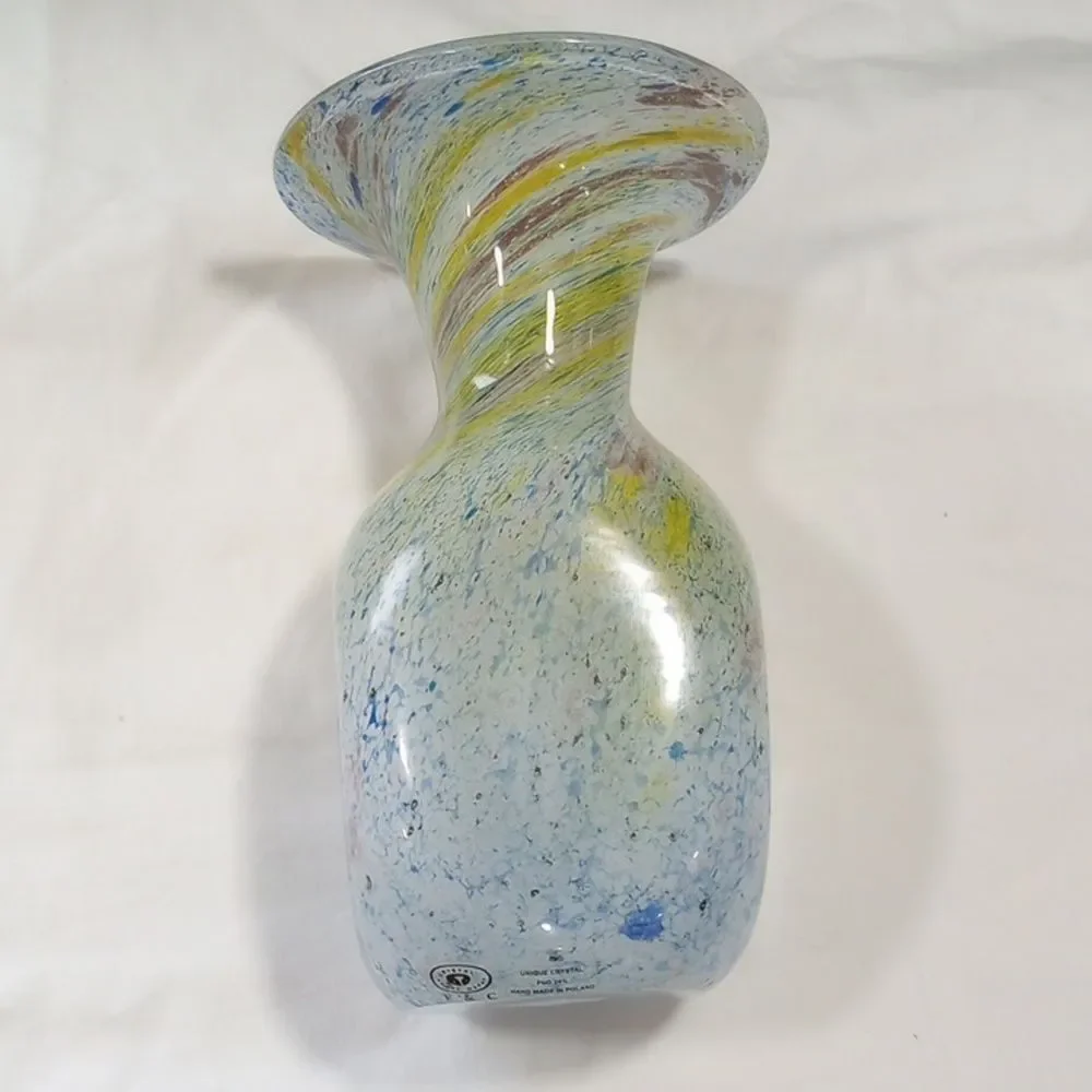 Vintage F + C Heavy Crystal Green and Blue Swirl Vase